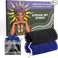 African Net Sponge Authentic with Handles (Set of 2), African Exfoliating Net Sponge, Exfoliating Body Scrubber Bath Sponge - Bathing Accessories with Storage Bag (Blue & Black)