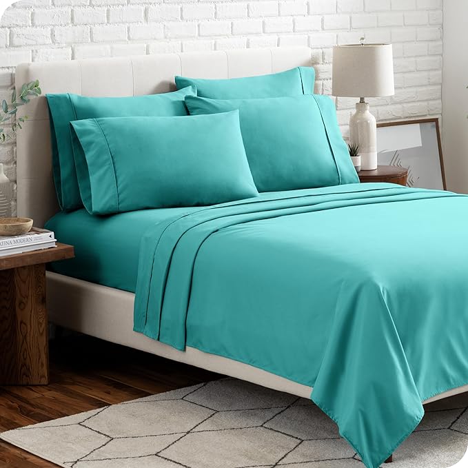 Bare Home Hotel Luxury King Sheet Set, Extra Soft - 6 Piece Set - Deep Pockets - Easy Fit - Cooling & Breathable - Wrinkle, Fade, Stain Resistant - Includes 4 Pillowcases (King, Turquoise)