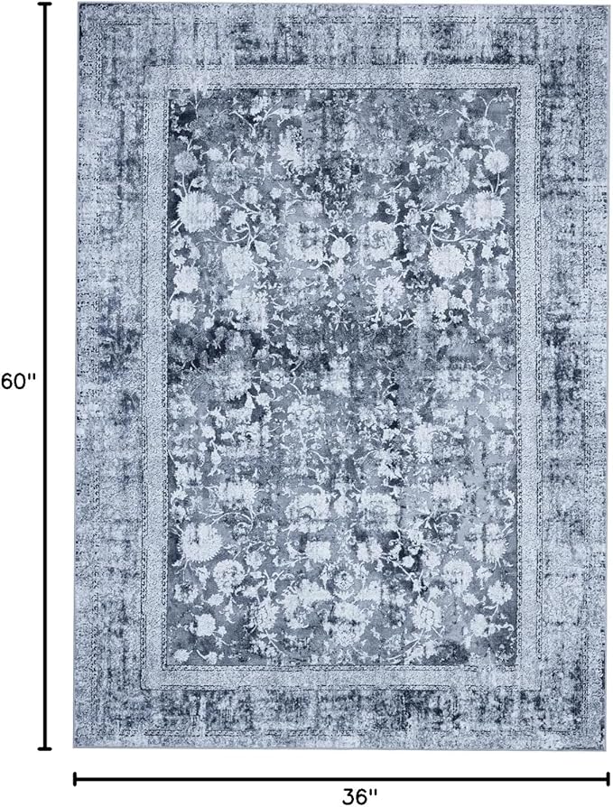 Area Rug 3×5, Vintage Boho Rug,Ultra-Soft Low Pile, Washable, Non Slip,Stain Resistant Printed Carpet for Living Room Bedrooms Playroom Office Kitchen, Solid/Blue