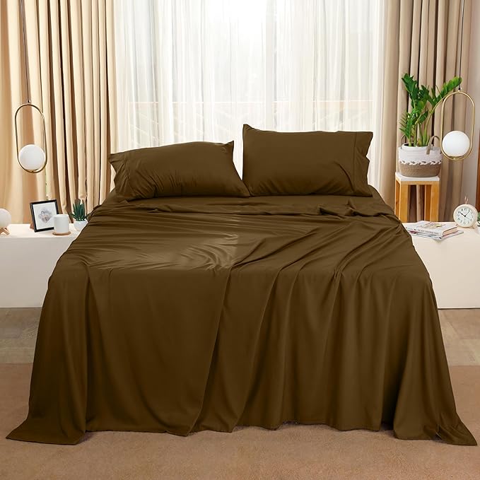 Utopia Bedding Queen Sheet Set – 4 Piece Bed Sheets for Queen Size Bed, Soft and Breathable Microfiber, Includes 1 Fitted Sheet, 1 Flat Sheet and 2 Pillowcases (Mocha)