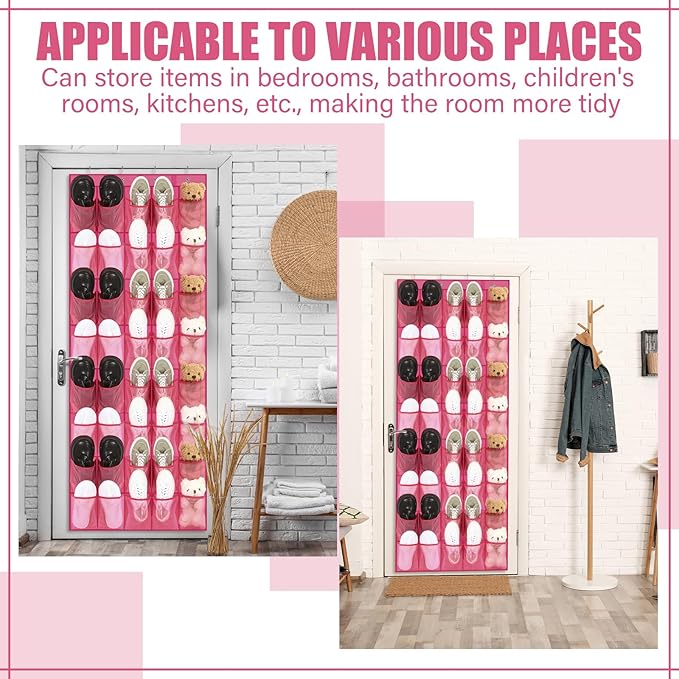 Windyun 40 Over the Door Shoe Organizer Large Mesh Pocket Hanging Shoe Rack for Closet Rose Red Nonslip Behind Door Storage Holder Back to School Organizer for Dorm Room College Classroom Storage