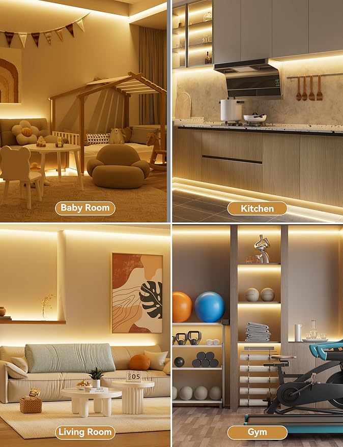 PAUTIX COB LED Strip Light,LED Lights 16.4ft,UL Listed Warm White 2700K Dotless Strip Lights,CRI93+ Super Bright Dimmable 24V Flexible Tape Light with RF Remote,for Cabinets,Kitchen Office Lighting