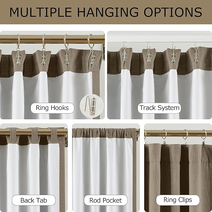 Vision Home Brown Linen Full Blackout Curtains 90 inch Long for Bedroom Living Room Darkening Soundproof Window Panels Thermal Insulated Rod Pocket Back Tab Neutral Drapes 56" Wx90 Lx2