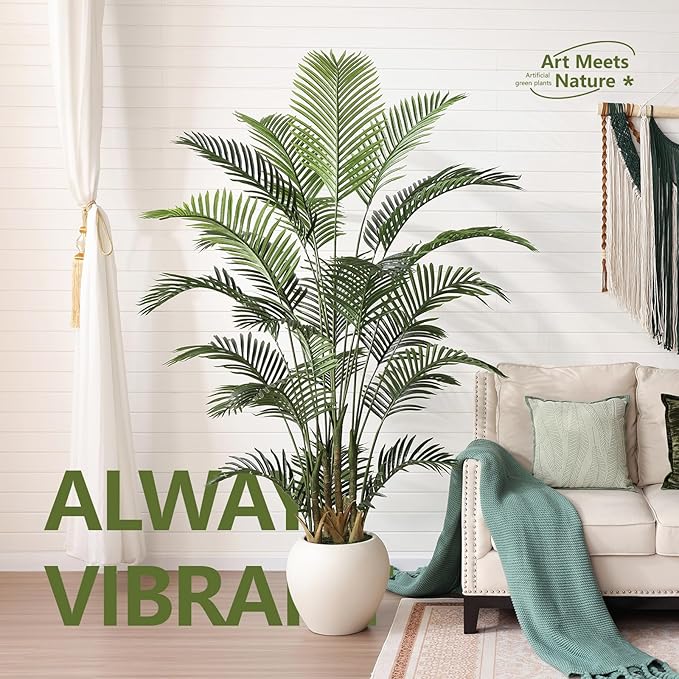Artificial Palm Tree Plant - 7FT Tall Fake Tree with Realistic Look & UV Protection - Large Indoor Outdoor Faux Floor Plant for Home Office Decor