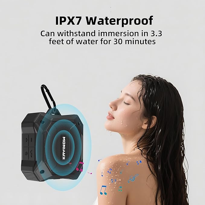Small Shower Speaker Supports TWS Stereo Pairing and Hands-Free Calling, Loud, IPX7 Waterproof Wireless Bluetooth Speaker, 12H Playtime, Suitable for Home Bathroom, Outdoor Travel, Beach