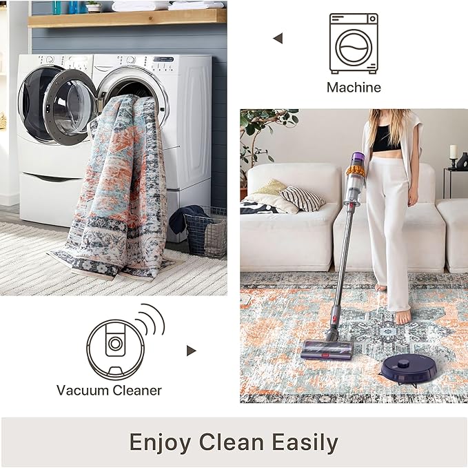 3x5 Rug, Small Area Rug for Living Room, Bedroom, Kitchen, Machine Washable Non-Slip Throw Rug, Vintage Distressed Floral Carpet for Entryway Nursery Dinner Room, Orange
