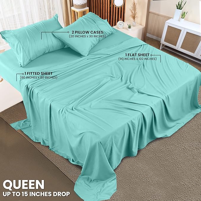 Utopia Bedding Queen Sheet Set – 4 Piece Bed Sheets for Queen Size Bed, Soft and Breathable Microfiber, Includes 1 Fitted Sheet, 1 Flat Sheet and 2 Pillowcases (Spa Blue)
