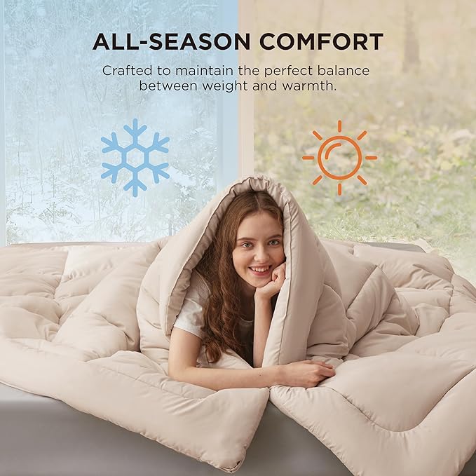 Bedsure Comforter Duvet Insert - Quilted Comforters Oversized King Size, All Season Duvet, GentleSoft Down Alternative Bedding, with 8 Tabs, Gifts for Women/Men, Beige, Oversized King 116 x 98 Inches