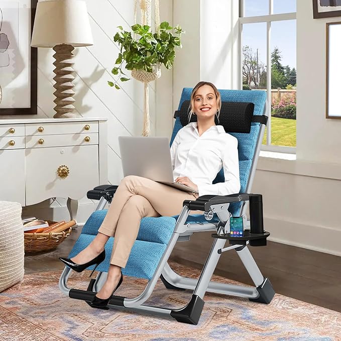 DoCred Comfy Chair, Folding Chair Recliner Chair for Bedroom and Living Room, Folding Reclining Patio Chairs Lounge Chair with Removable Cushion for Indoor Outdoor