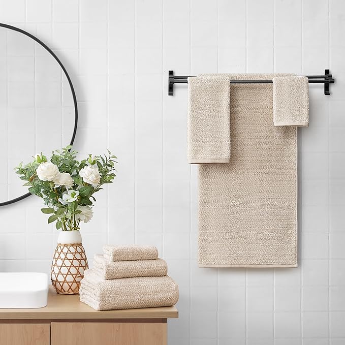 Lucky Brand Luxurious Boucle 6 Piece Bath Towel Set - (2) Bath Towels, (2) Hand Towels, and (2) Washcloths - Birch Beige Premium Bathroom Towel Set