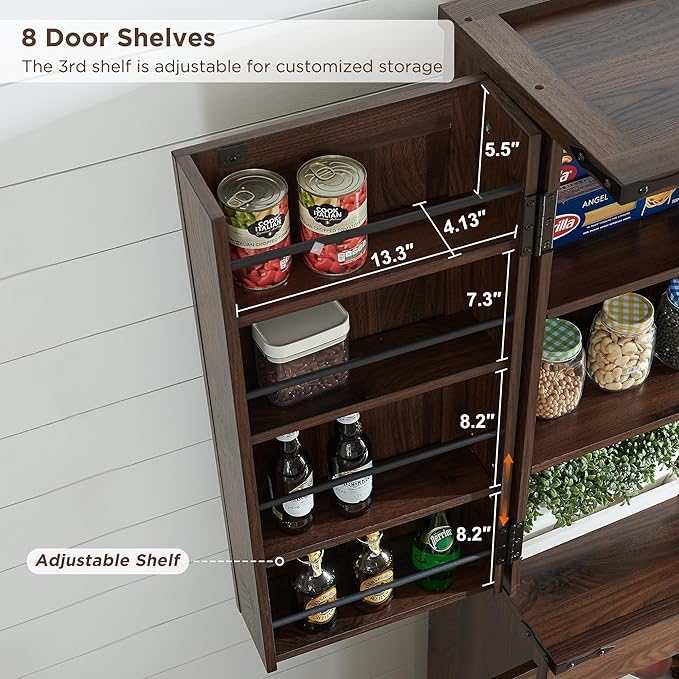 ACCOHOHO 72" Tall Kitchen Pantry, Farmhouse Storage Cabinet with Barn Doors, Organizer, Drawer and Adjustable Shelves, Rustic Wood Cupboard for Kitchen, Dining Room, Bathroom, Brown