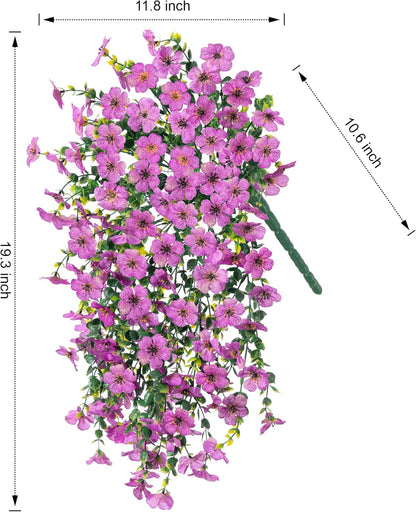 Artificial Faux Hanging Flowers Plants for Outdoor Decor, 2 PCS Outside Fake Silk Violets with Eucalyptus UV Resistant Realistic Daisy Trailing Vines for Planter Front Door Balcony Patio Yard, Purple