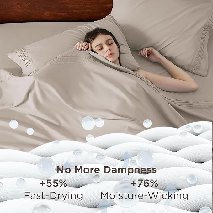 Bedsure Deep Pocket Queen Sheets Set - Fits Mattresses Up to 21 Inches Thick - 4 Piece GentleSoft Bed Sheets, Moisture Wicking, Soft & Cooling Bedsheet & Pillowcases, Easy & Secure Fit, Linen