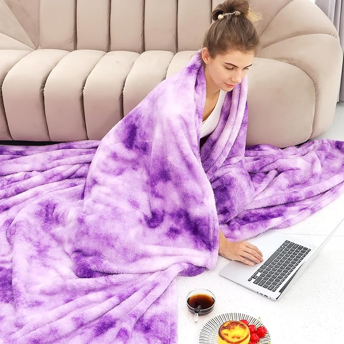 Fleece Throw Blanket Cozy Soft Lightweight Throw Blankets Warm Plush Purple Fall Blankets and Throws Couch Sofa Bed Camping Travel Picnic Outdoor Blanket Bedding Kid Baby Boys Girls Adults 60x80 in