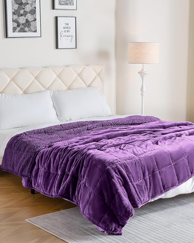 Uttermara Weighted Blanket King Size 15lbs 80x87 Inches, Sherpa Weighted Blankets for Adult, Soft Warm Sherpa & Cozy Fleece, Heavy Blanket for Calming and Sleep, Purple