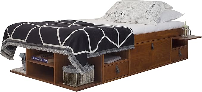 memomad Bali Storage Platform Bed with Drawers (Twin Size, Caramel Brown Wood)