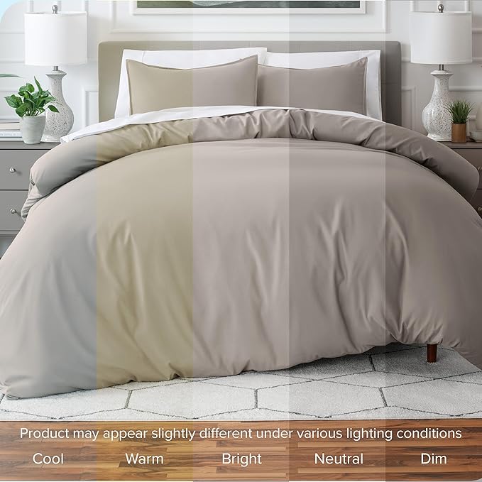 Bare Home Bedding Duvet Cover Queen Size - Premium 1800 Super Soft Collection - Lightweight, Cooling - Soft Breathable Bedding Duvet Cover (Queen, Khaki)