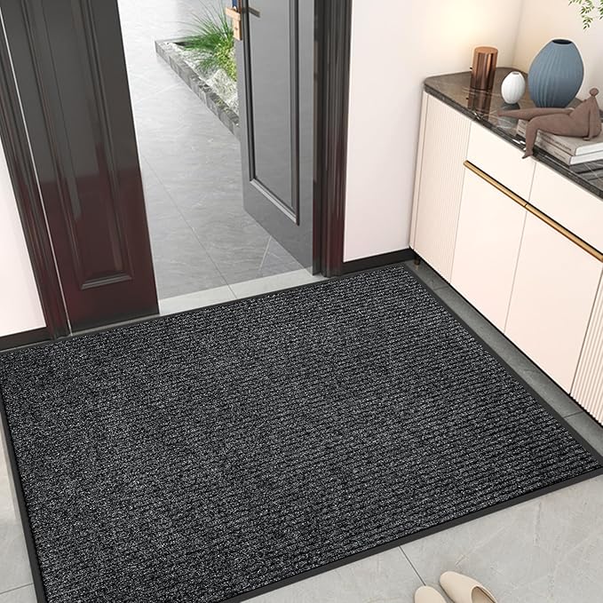 Kuyal Front Door Mat, 3'x4' Indoor Outdoor Entrance Mat, Commercial Floor Mats Inside Outside Entrance, Heavy Duty Durable Welcome, Rubber Backing Non Slip Outdoor Mats for Entryway,Black