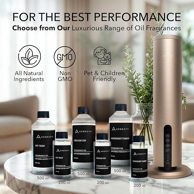 Breeze Diffuser for Home, Office & Spa, Scent Diffuser with Timing Controls, Wireless, Bluetooth Enabled, Safe for Pets & Kids, 1200 Sq Ft Coverage, No Residue, Gold (Oil Sold Separately