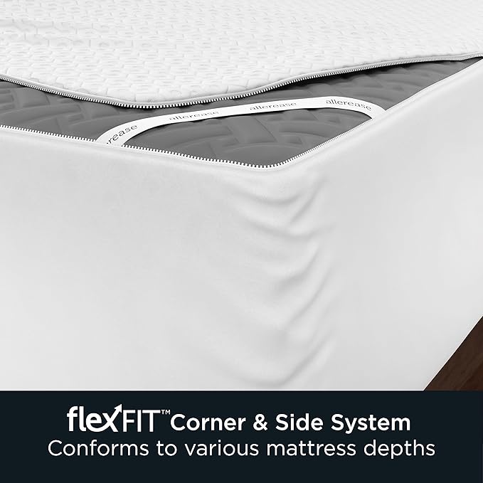 AllerEase Platinum Zip-Off Top Waterproof Mattress Protector Queen Size 360 Degree Zipper Allergen Barrier Temperature Balancing Luxurious Plush Top Separately Machine Washable Mattress Cover (White)