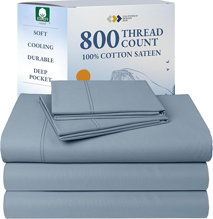 California Design Den Split King Sheets Sets for Adjustable Bed - Buttery Soft 800 Thread Count 100% Cotton Set, Sateen Bedding Set with Durable Twin XL Fitted Sheets - Blue