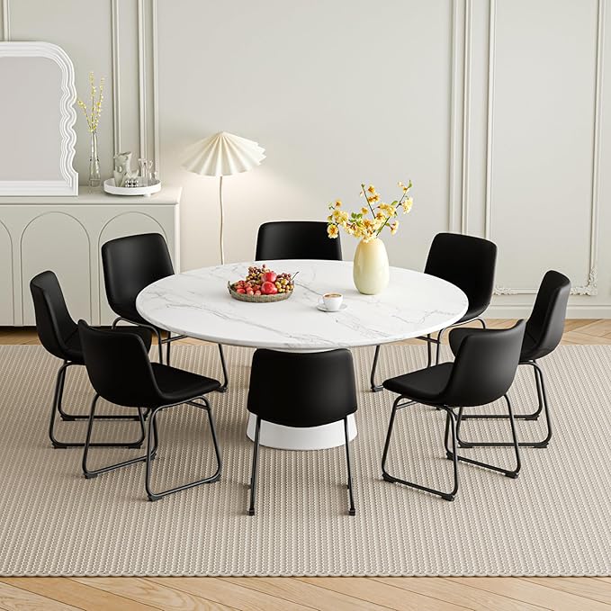 Dining Chairs Set of 8, 18 Inch Faux Leather Kitchen Dining Chairs with Back, Modern Armless Dining Room Chair with Metal Legs for Home Bistro Coffee Shops (Black)