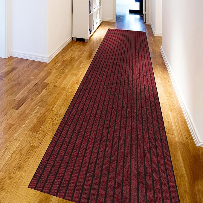 Ottomanson 2' x 8' Hallway Runner with Scraper Pile - Extra Durable Non-Slip Rug Mat for Indoor & Outdoor Use - Ideal for Kitchen, Entryway, Patio & Garage - High-Traffic Carpet, Red