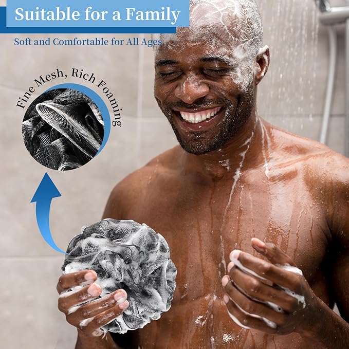 Bath Loofah Sponge Back Scrubber Shower Sponge Soft Mesh Exfoliator Pouf Shower Ball Bath Sponges for Women and Men Bath Accessories