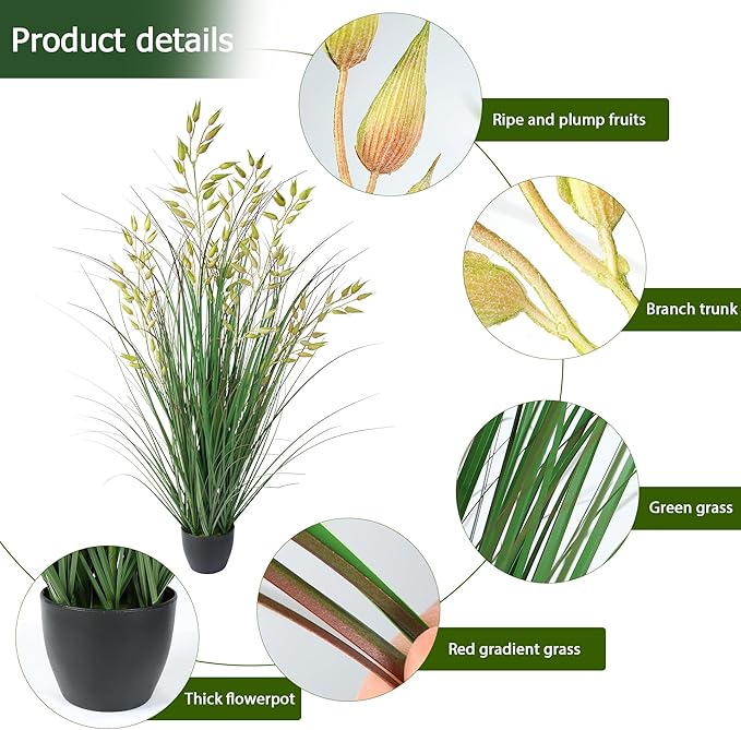 Silk Plants Artificial Plants Artificial Wheat Grass Faux Plants Fake Grass Plant Fake Green Plants Tall Fake Plants Tall Suitable Indoor Home Decor Outdoor Porch Terrace Decor 1PCS(35In