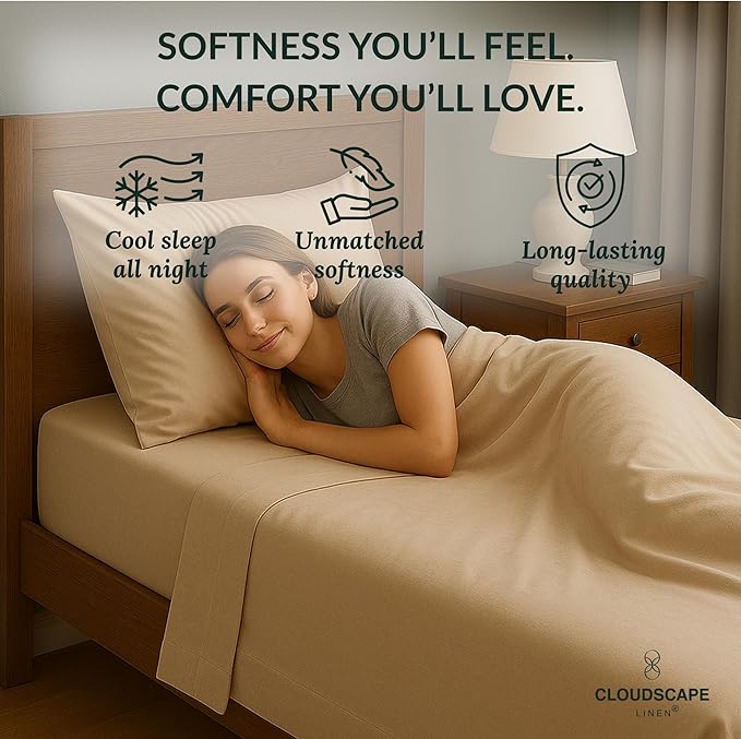 Cloud Scape Linen 100% Egyptian Cotton Sheets Twin Size, 3 Pieces Luxury Bedding Set, 400 Thread Count,Hotel Quality, Silky Soft, Breathable and Durable, Deep Pockets up to 15, Linen