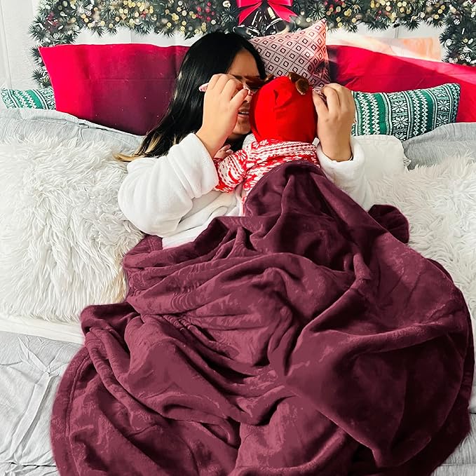 Bedsure GentleSoft Fleece Blanket Twin Size Burgundy - 300GSM Lightweight Plush Fuzzy Cozy Soft Warm Blanket for Bed, Sofa, Couch, Travel, Camping, 60x80 inches