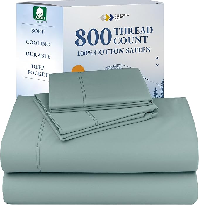 California Design Den Luxury Queen Size Sheets Set - Buttery Soft 800 Thread Count 100% Cotton Sateen, Durable Deep Pocket Sheet Set - Soft Teal