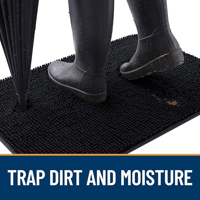 OLANLY Dog Door Mat for Muddy Paws 40x32, Absorbs Moisture and Dirt, Absorbent Non-Slip Washable Doormat, Quick Dry Chenille Mud Mat for Dogs, Entry Indoor Entryway Carpet for Inside Floor, Black
