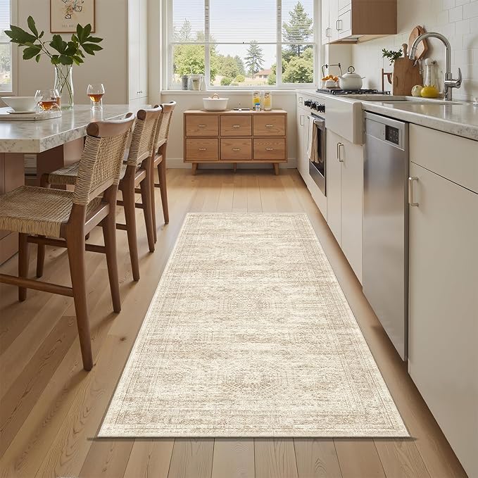 Runner Rug 2'x8' Washable Non-Slip Runner Rugs for Kitchen Bathroom Laundry Room Beige Vintage Floor Carpet Runners for Hallway Entryway