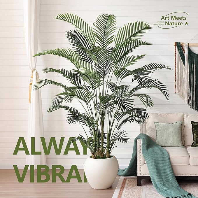 Artificial Palm Tree Plant - 8FT Tall Fake Tree with Realistic Look & UV Protection - Large Indoor Outdoor Faux Floor Plant for Home Office Decor