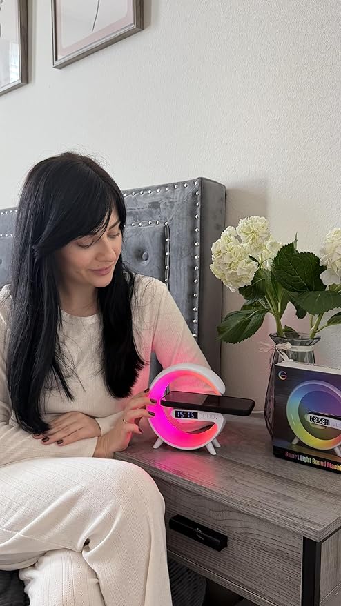 Waveloop Speaker Alarm Clocks for Bedrooms with Wireless Charging and G Bluetooth Speaker, Sunrise Wake Up Light RGB Night Lamp, 4-Button Bedside Alarm Clock for Bedroom Time Display, USB-C