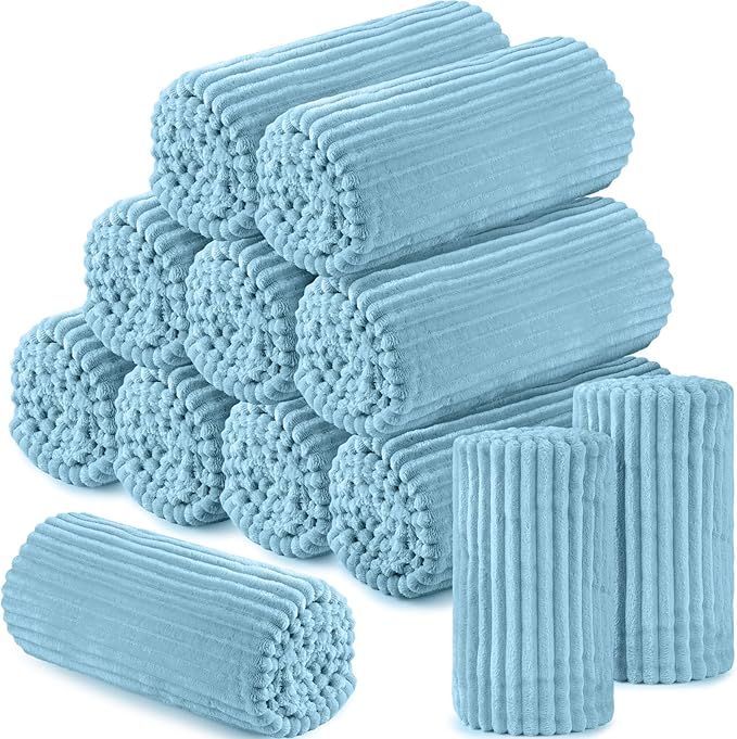 Buryeah 12 Pcs Flannel Throw Blanket Bulk 50 x 60 in Sleepover Blanket Outdoor Wedding Throw Lightweight, Oeko-tex Standard 100 Certified for Sofa Homeless Gifts (Teal)