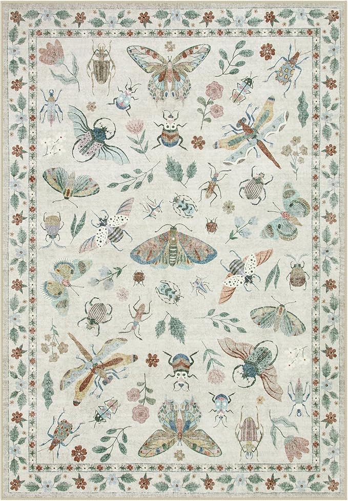 Lahome Insect 9x12 Area Rugs for Living Room Bedroom, Soft Washable Rugs 9x12 Stain Resistant, Ultra-Thin Non-Slip Dining Room Rug Non-Shedding Accent Carpet for Office(9x12ft,Beige)