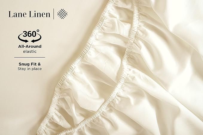 LANE LINEN King Size Bed Sheet Set – 600 Thread Count Long-Staple 100% Cotton Sheet Set King Size, Hotel Premium Soft Silky Sateen Finish, Durable Bedding Set, Elasticised 15" Deep Pocket – Linen