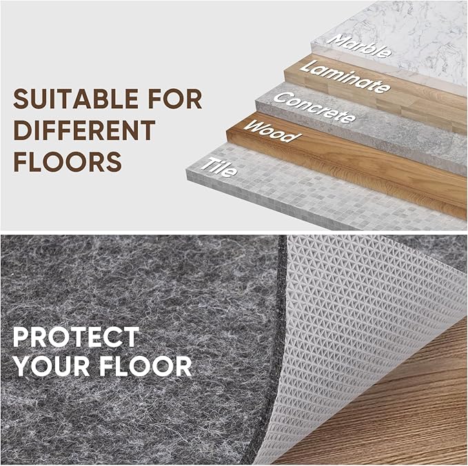 BALEINE 8x10 Ft Non Slip Rug Pad Gripper, 1/4" Thick Felt and Rubber Gripper Backing, Shock Absorbing Carpet Pad, Safe for All Floors (8x10 Ft)