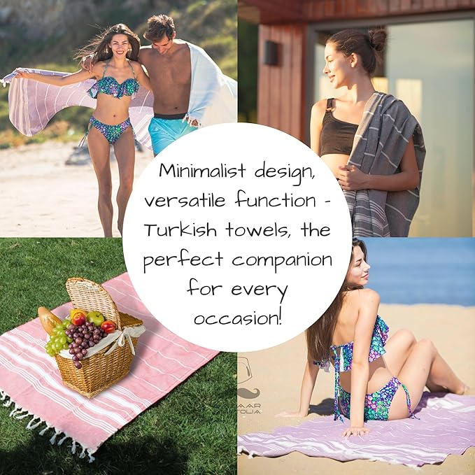 Bazaar Anatolia Turkish Beach Towel – 100% Cotton, Quick Dry, Sand Free Towel for Bathroom, Camping, Travel, Burgundy – Oversized 71x39 Inches – Stripe Maroon