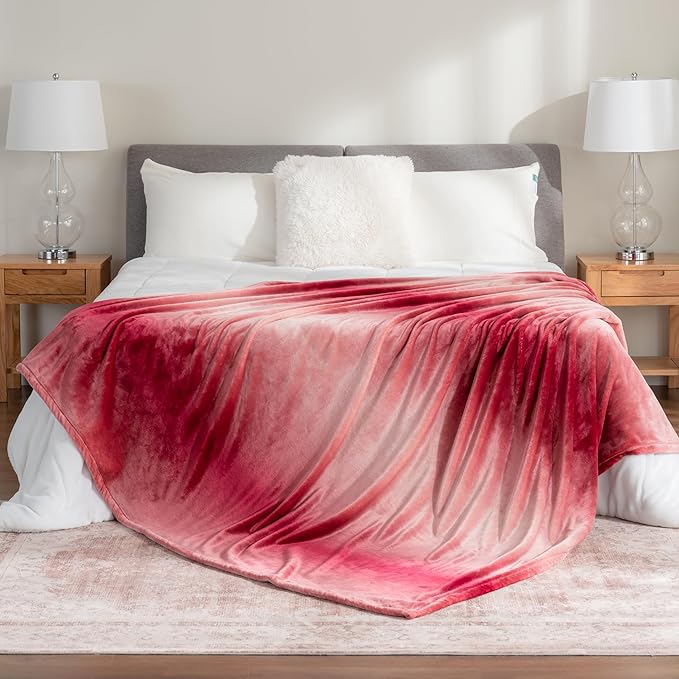 Berkshire Blanket-Classic Heavyweight Soft Printed VelvetLoft® Plush Warm Blanket, Twin Size Soft Fuzzy Blanket for Couch Sofa Bed, Ombre Burgundy, 60in x 90in