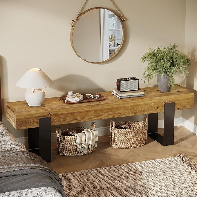 Solid Wooden Bed Bench, 63" Entryway Bench for Indoor Space, Farmhouse End of Bedroom Seat, Long Dining Seat for Dining Room, Entry, Mudroom