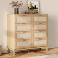 LINSY HOME Rattan Dresser for Bedroom with 8 Drawers, 54" Wide Chest of Drawers, Mid Century Modern Dresser TV Stand with Metal Handle, Wood Closet Storage Cabinet for Living Room, Hallway, Oak