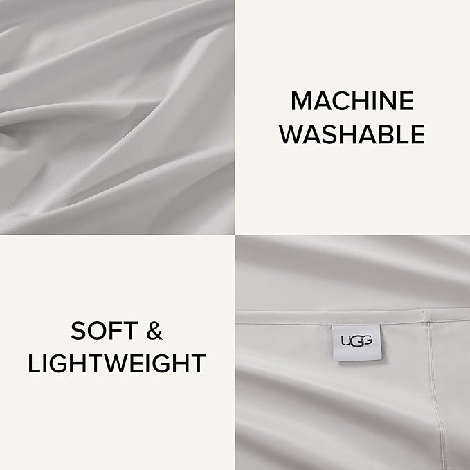 UGG Split King Sheet Set 5-Piece Luxury Cooling Sheets Deep Pockets Premium Bedding with 2 Shams Machine Washable, Adjustable Bed, Split King, Stone Grey (Hedi)