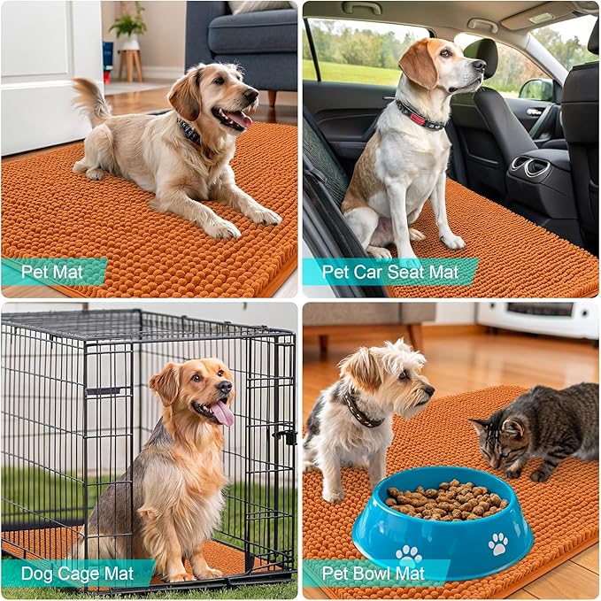 OLANLY Dog Door Mat for Muddy Paws 24x16, Absorbs Moisture and Dirt, Absorbent Non-Slip Washable Doormat, Quick Dry Chenille Mud Mat for Dogs, Entry Indoor Entryway Carpet for Inside Floor, Clay