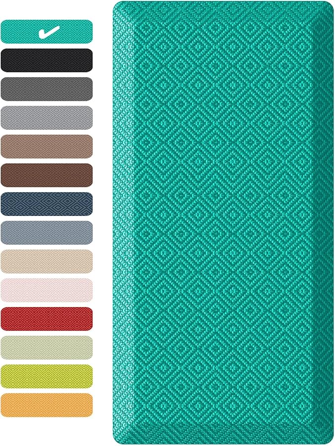 Ophanie Kitchen mats for Floor, 3/4 inch Thick, Kitchen Rugs, 20''x39'' Anti Fatigue Standing Cushioned Mat, Waterproof,Comfort Ergonomic mat for Office, Home, Sink, Teal Non-Slip Bottom