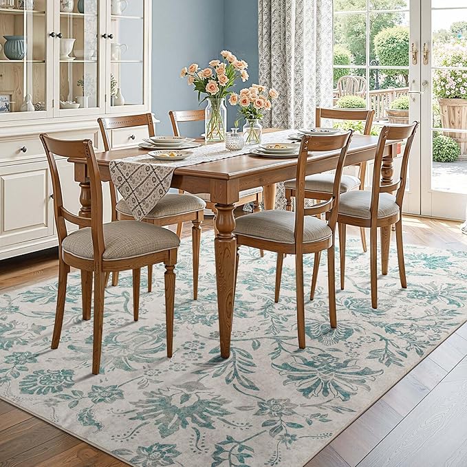 jinchan Torino Floral 8x10 Area Rugs Vintage-Inspired Design Accent Living Room Rug Machine Washable Ultra-Thin Low-Pile Non-Slip Traditional Carpet for Bedroom Dining Room Home Office