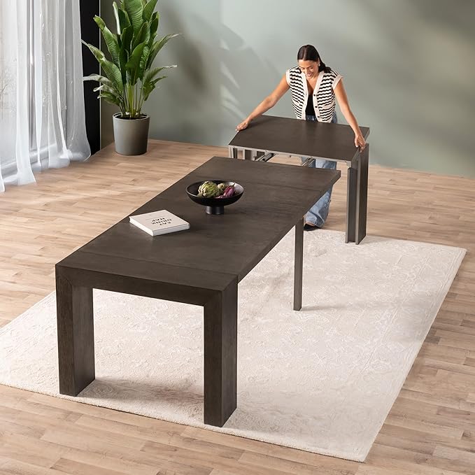 Transformer Table - Solid Wood Extendable Dining Table, Seats 2-12, Extendable Dining Room Table, Space-Saving Furniture, Expandable Dining Furniture, Black (Table Only)