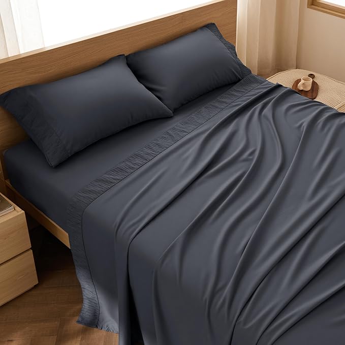 Bedsure King Size Sheets Set - 4 Pieces Soft King Sheets - Breathable & Cooling - Hotel Luxury - Easy Care Polyester Microfiber Bedding for Women, Men, Dark Grey